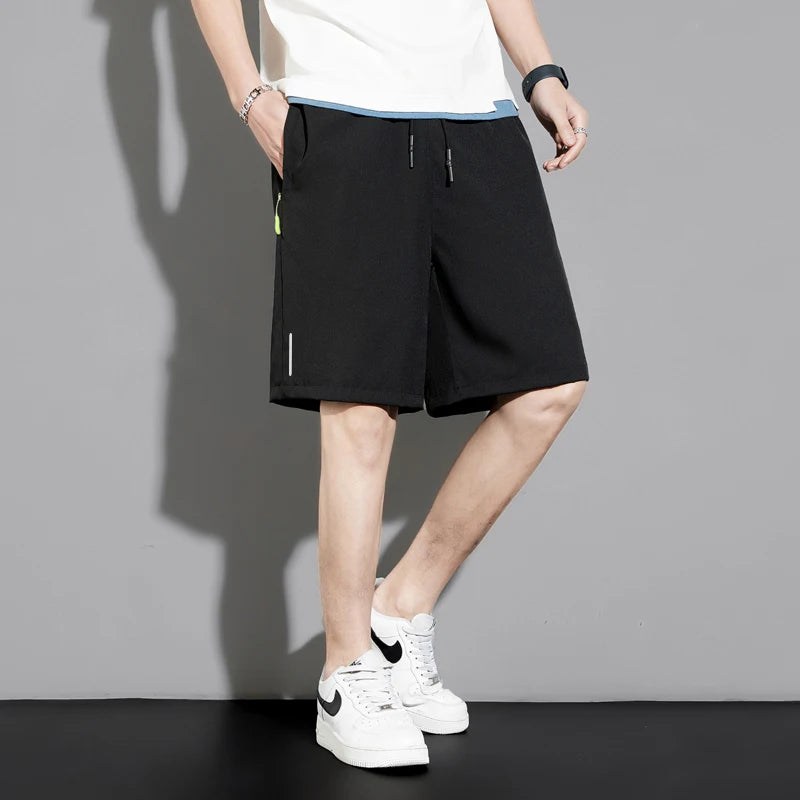Summer thin style men's shorts reflective vertical strip ice quick-dry stretch casual pants