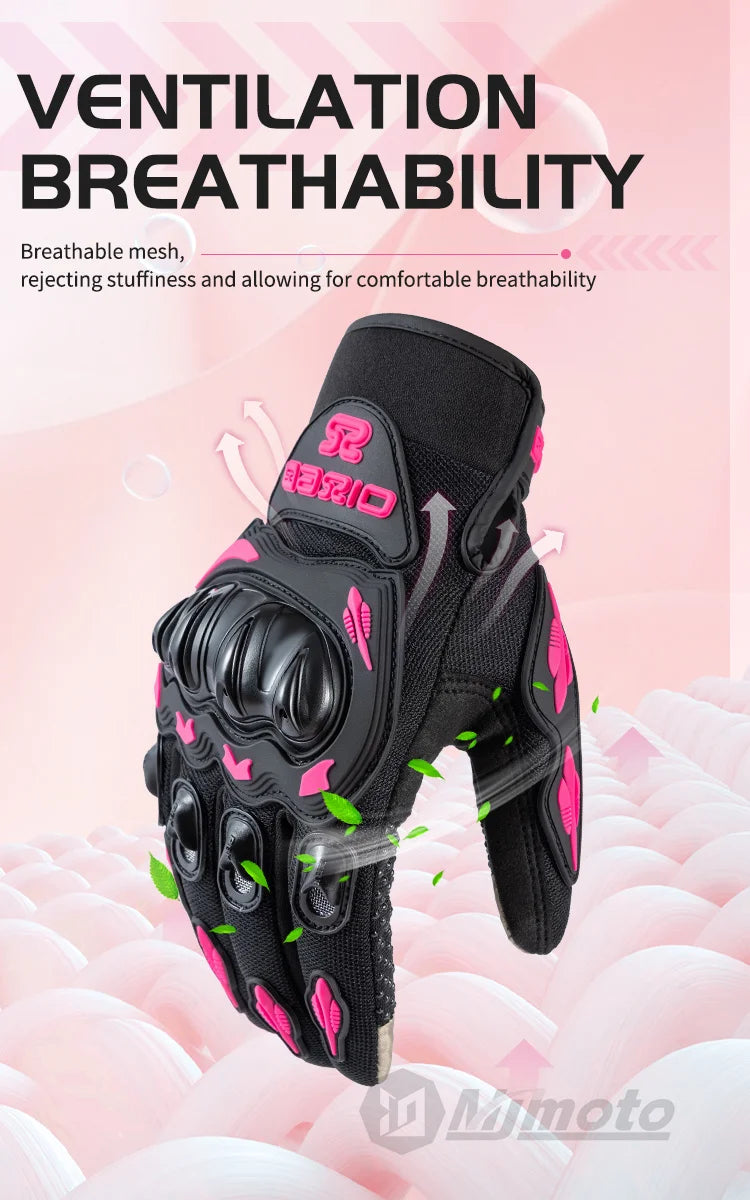 Summer Lady Pink Motorcycle Gloves Women Breathable Motorbike Riding Gloves Anti-fall Touch Function Motocross Moto Biker Gloves