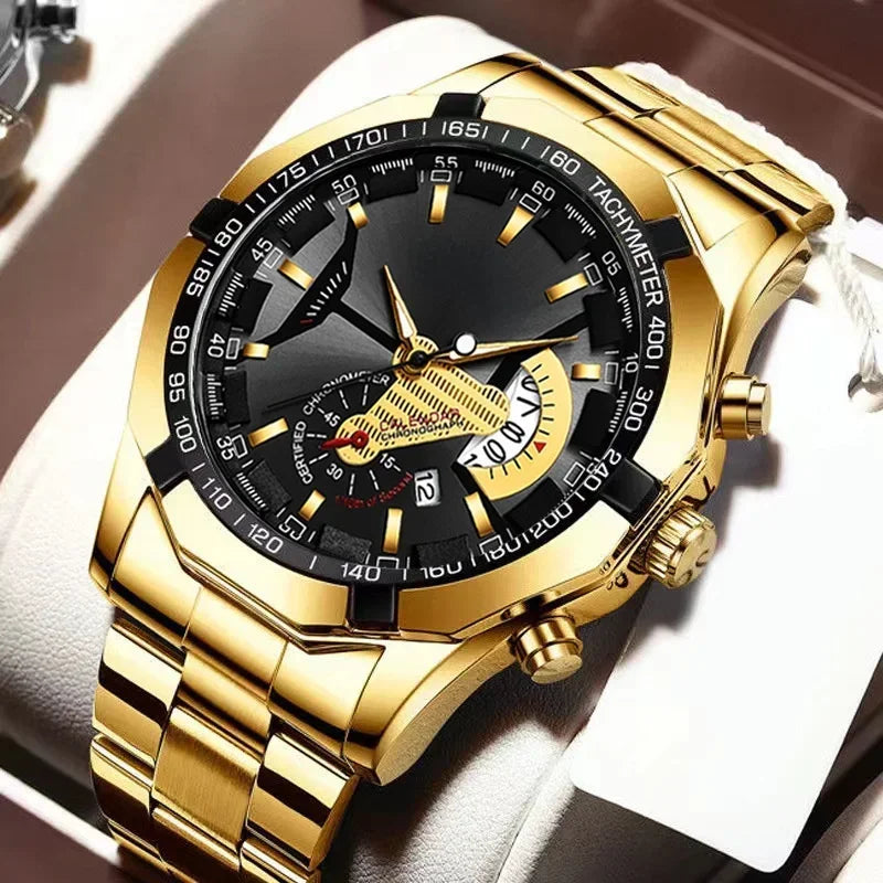 Kegllect Men Stainless Steel Quartz Watch Luxury Calendar Luminous Life Waterproof WristWatches