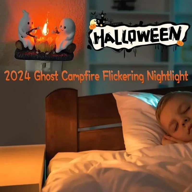 New Fashionable Ghost Campfire Nightlight Ghost Campfire Flickering Plug In Night Light Halloween Ghost Pumpkin Night Light