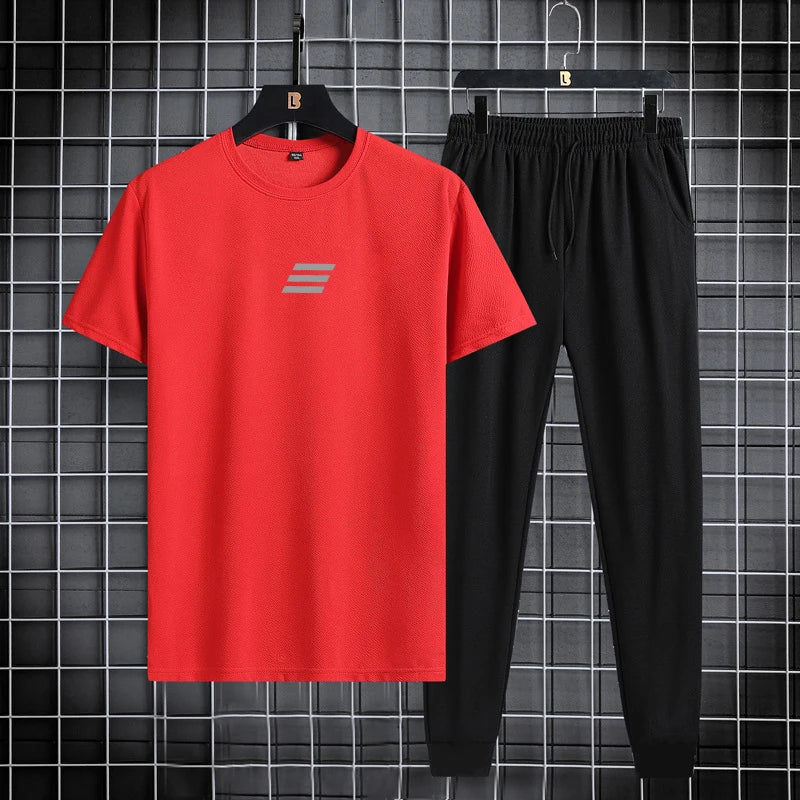 NASA GISS Spring/Summer Set Two Piece Slim Fit Short Sleeve Long Pants Set Casual Fashion Minimalist Youth Sports Set