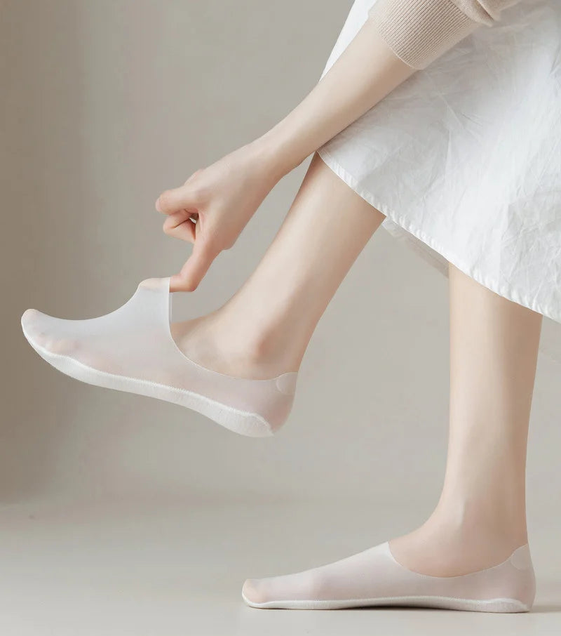 5 Pairs/Lot Socks Women's Summer Ultra-thin Invisible Low Cut Silicone Anti-slip Mesh No Show Ice Silk Solid Boat Socks