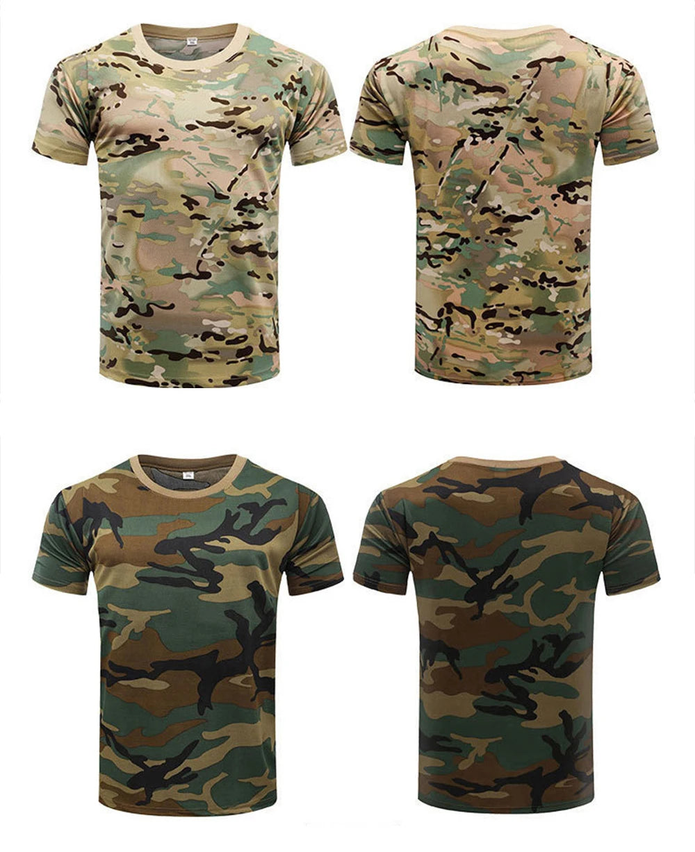 Men Casual Short Sleeve Tactical T Shirts Camouflage T-Shirt Quick Dry Outdoor Gym Top Tees Cargo T Shirt Male Clothing
