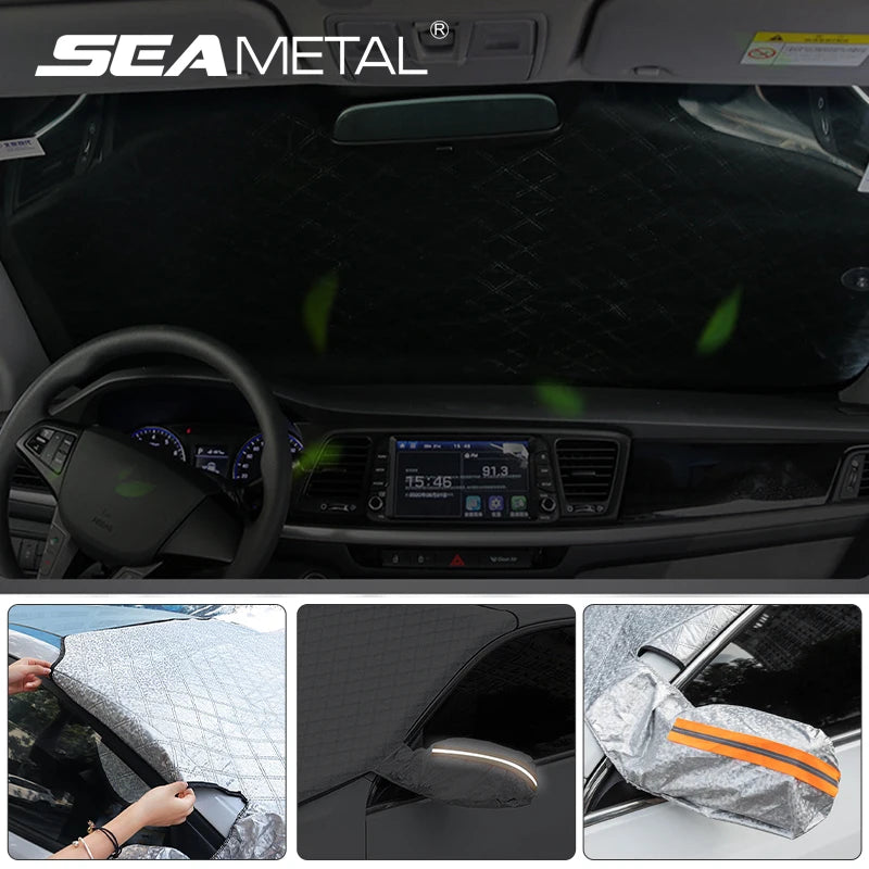 BLALION Car Windshield Mirror Reflective Bar Cover Magnetic Winter Ice Snow Sun Shade Protector Dust Frost Guard Aluminium Film