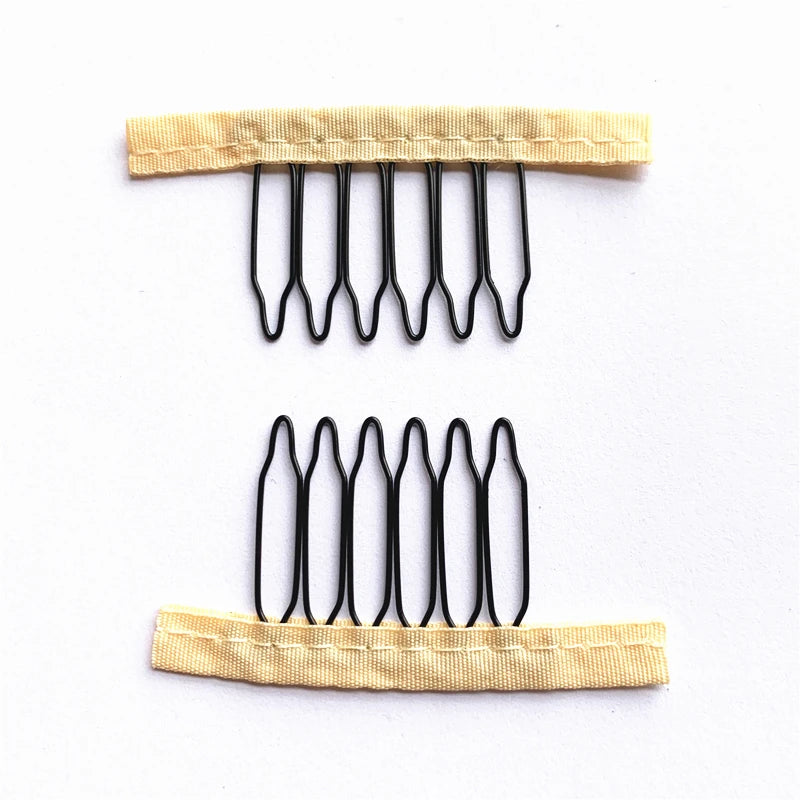 10Pcs Wig Combs To Secure Wig 4-7Teeth Wig Comb Wig Clips With Cloth For Making Wig Caps Steel Material Clips Combs