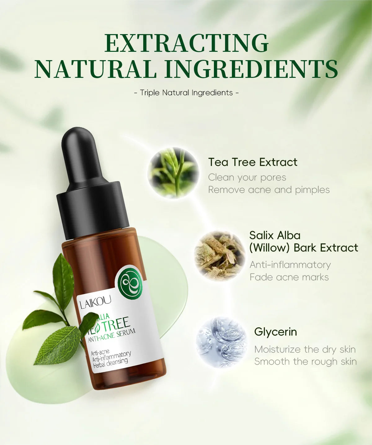Laikou Tea Facial Essence Contains Hyaluronic Acid Dark Spot Remover Moisturizing Repair Anti-aging Essence Facial Skin Care