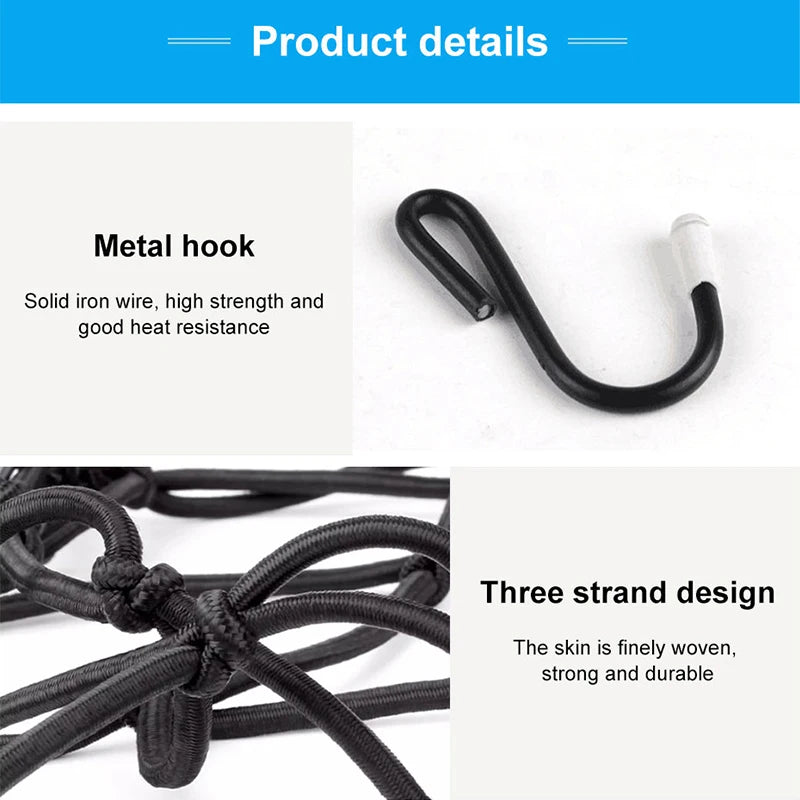 BLALION Motorcycle Luggage Net Bike 6 Hooks Hold Down Fuel Tank Luggage Mesh Web Styling High Quality Moto Adjustable Cargo Net
