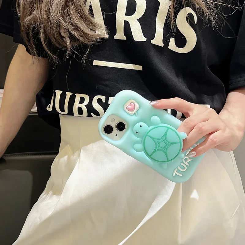 Creative and Cute Turtle Silicone Phone Case Suitable for iPhone 11 12 13 14 15 Pro Max Plus Female Style 3D Cartoon Phone Case