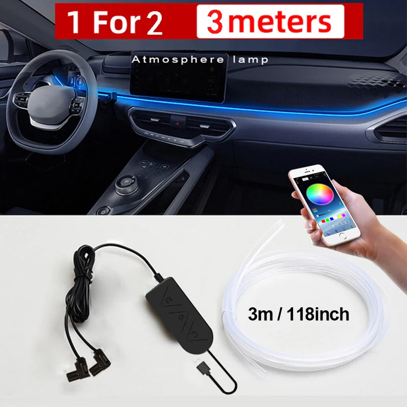 BLALION 2M/3M/4M/6M Car Interior Lighting LED Strip Decoration EL Wiring Neon Auto Flexible Ambient Light Party Atmosphere Diode