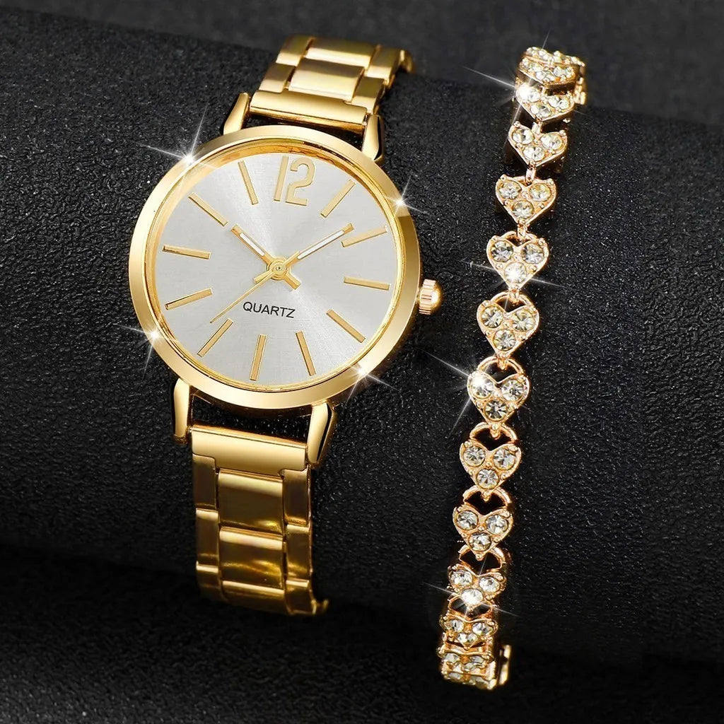 Kegllect 6PCS Ladies Small Dial Watch Diamond Encrusted Bracelet Set Three Colors Steel Belt Watches Exquisite Round WristWatch