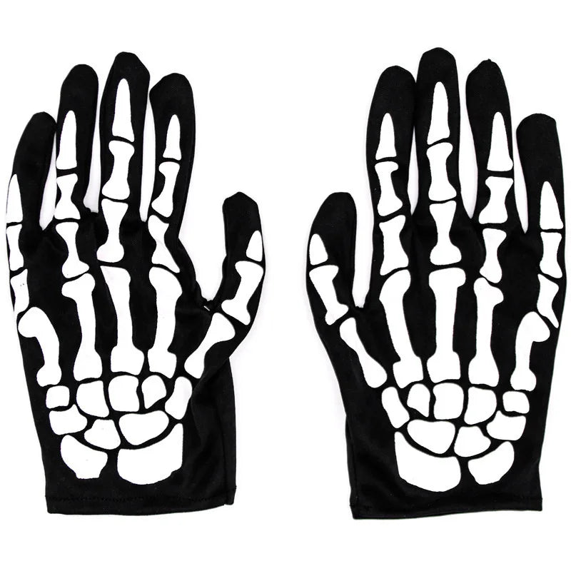 Halloween Skeleton Gloves Unisex Adult Full Finger Short Gloves Women Stretch Cosplay Goth Mittens Party Accessorie