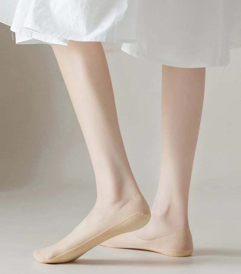 5 Pairs/Lot Socks Women's Summer Ultra-thin Invisible Low Cut Silicone Anti-slip Mesh No Show Ice Silk Solid Boat Socks