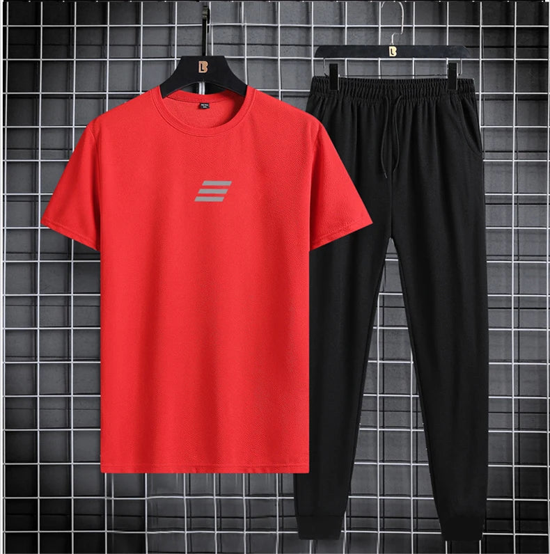 NASA GISS Spring/Summer Set Two Piece Slim Fit Short Sleeve Long Pants Set Casual Fashion Minimalist Youth Sports Set