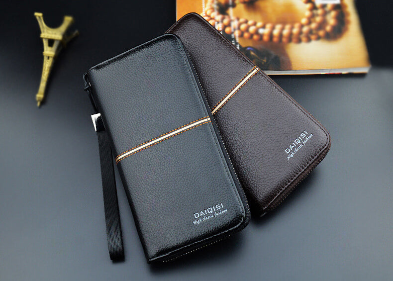 New Men's Wallet Long Zipper Handbag Men's Money Clip Business Casual Large Capacity Soft Leather Wallet Mobile Case
