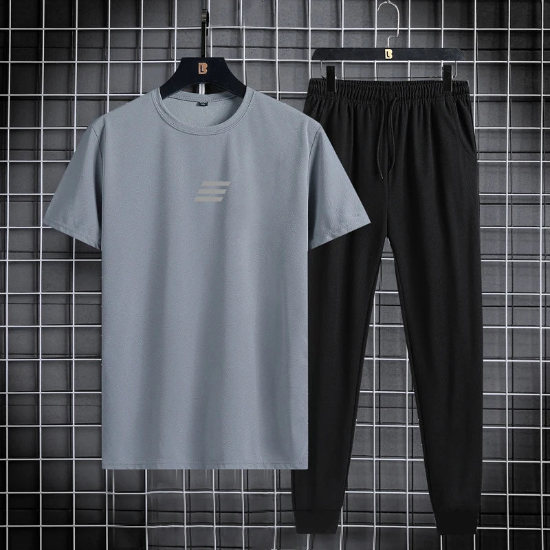 NASA GISS Spring/Summer Set Two Piece Slim Fit Short Sleeve Long Pants Set Casual Fashion Minimalist Youth Sports Set