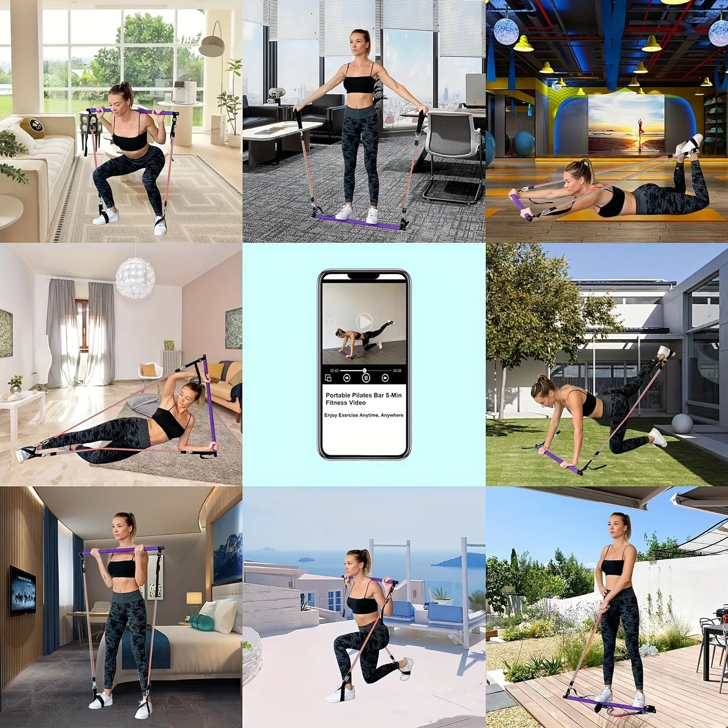 Resistance Band Portable Pilates Stick For Home Fitness, Full Body Exercise, Chest Expansion, Back Training, And Body Stretching