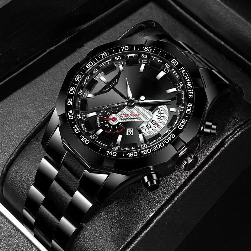 Kegllect Men Stainless Steel Quartz Watch Luxury Calendar Luminous Life Waterproof WristWatches