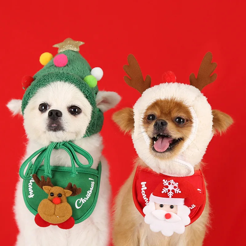 Christmas Pet Hat Cute Cartoon Antlers Saliva Towel for Dog Cat Dress Up Supplies Scarf Autumn and Winter Clothes Pet Accessory