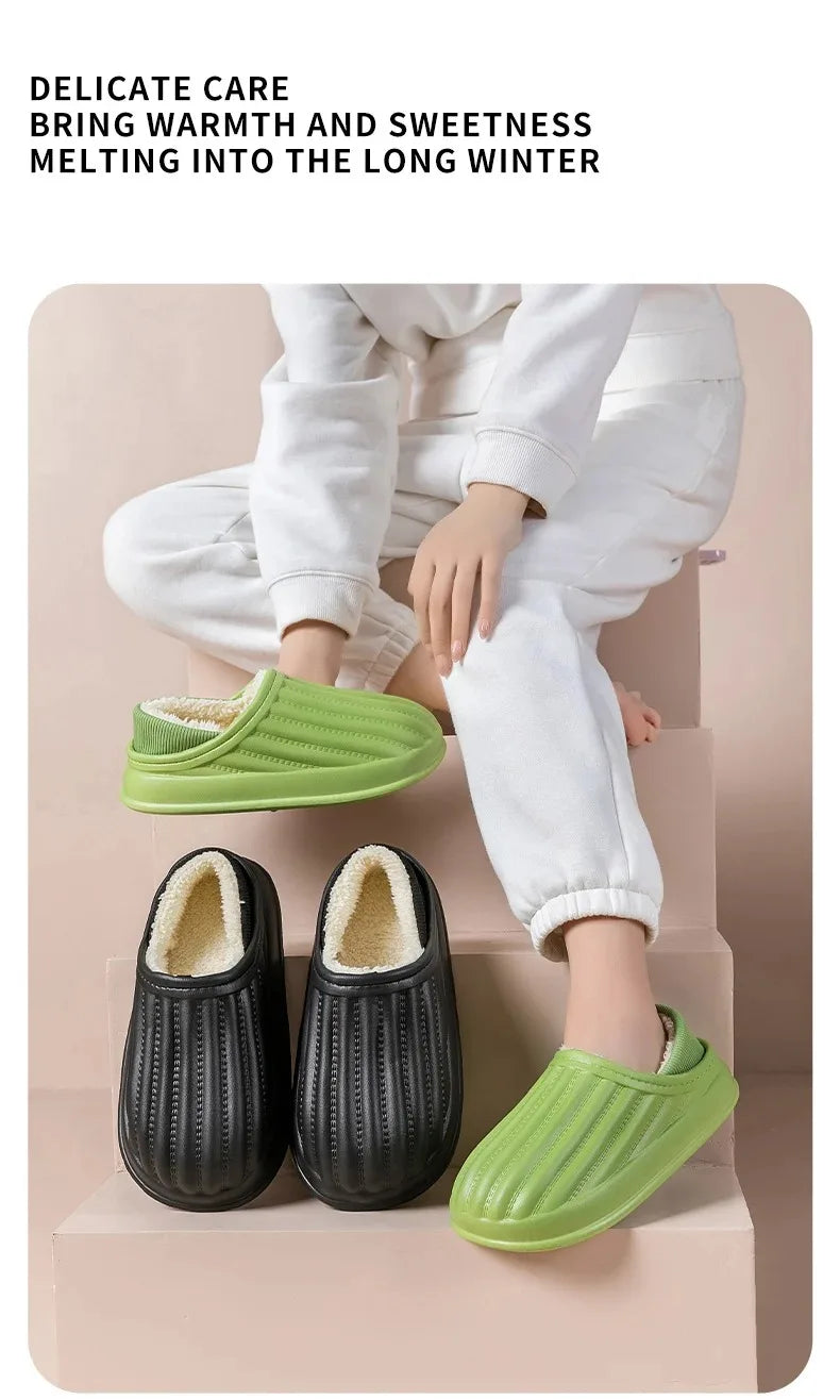 Winter Warm Cotton Slippers for WOMEN'S Home Wear, Thickened Waterproof, Snow Proof, Warm and Minimalist Couple Cotton Shoes