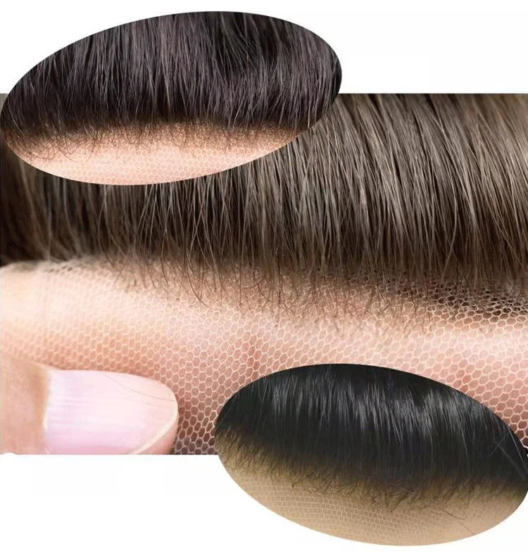 NLW Toupee for Men 100% Human Hair Pieces Hair prosthesis Mens Swiss Lace Front with PU Around Hair Replacement System