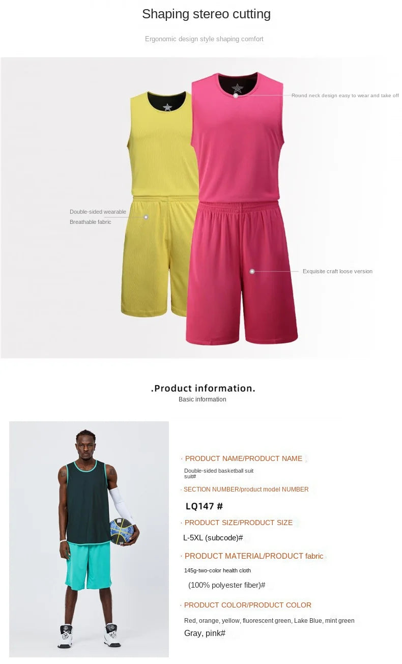 NASA GISS Double sided Basketball Suit Ice Silk Sports Set Men's Summer Quick Drying Men's Running and Fitness Sleeveless T-shir
