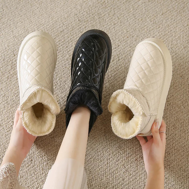 Women Snow Boots Warm Plush Slip-on Solid Fashion Female Ankle Boot Ladies Winter Comfortable Shoes