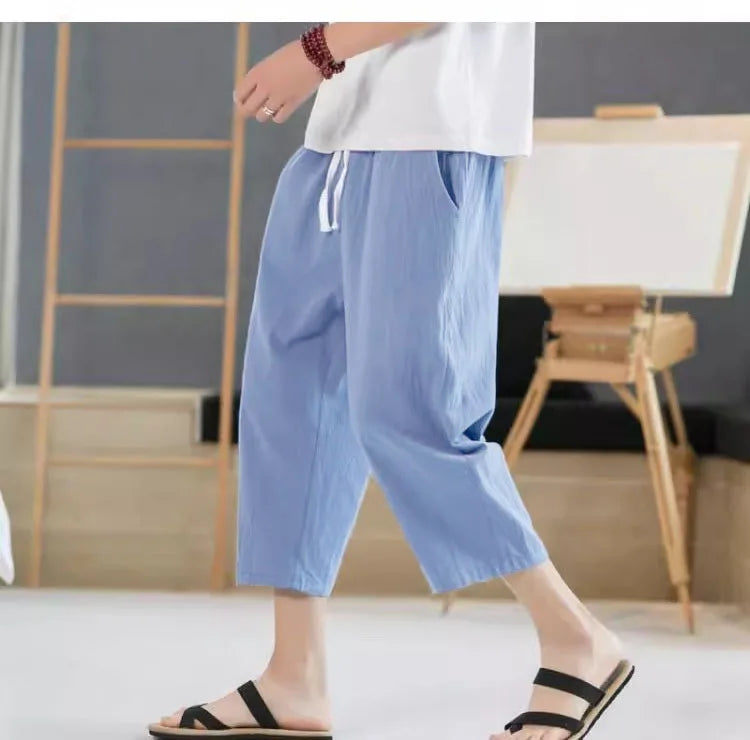 Seven inch pants men's summer ultra-thin ice silk pants, loose and versatile trendy sports and casual pants, fashionable quick d