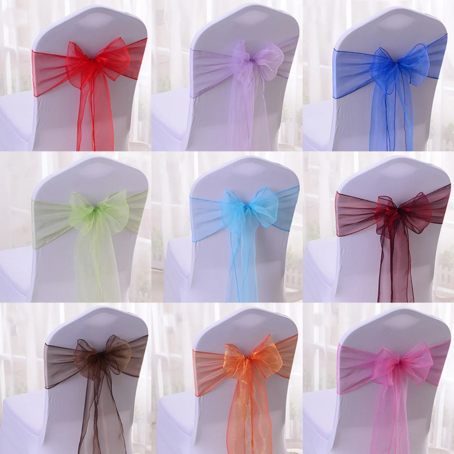 Satin chair belt wedding banquet party event decoration chair bow yarn tie chair back flower