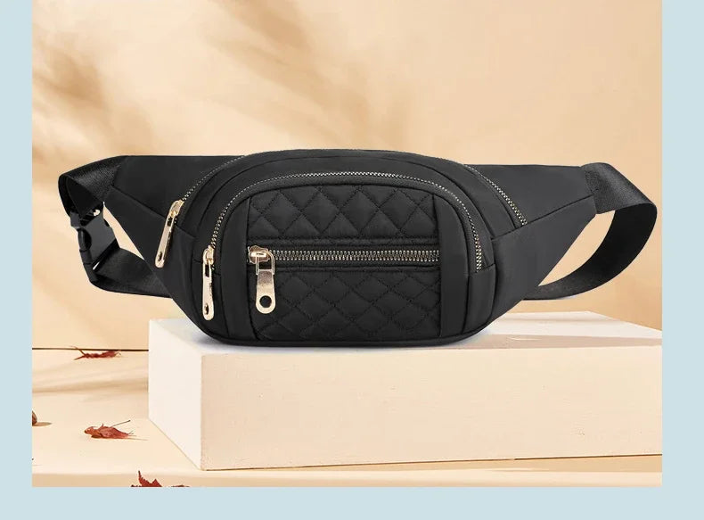 Simple Nylon Waist Bag, Multi Zipper Chest Bag, Casual Crossbody Fanny Pack For Outdoor Sport Running Hiking Cycling