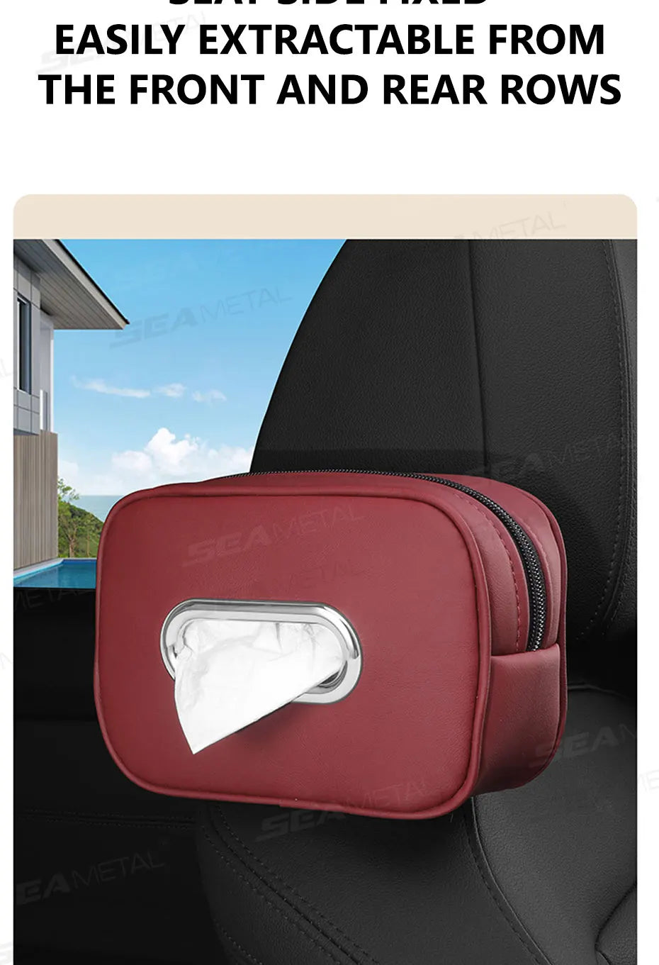 BLALION Car Tissue Box Holder Nappa Leather Car Center Console Armrest Napkin Box Sun Visor Backseat Tissue Case with Fix Strap