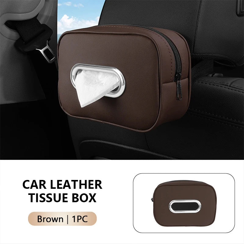 BLALION Car Tissue Box Holder Nappa Leather Car Center Console Armrest Napkin Box Sun Visor Backseat Tissue Case with Fix Strap