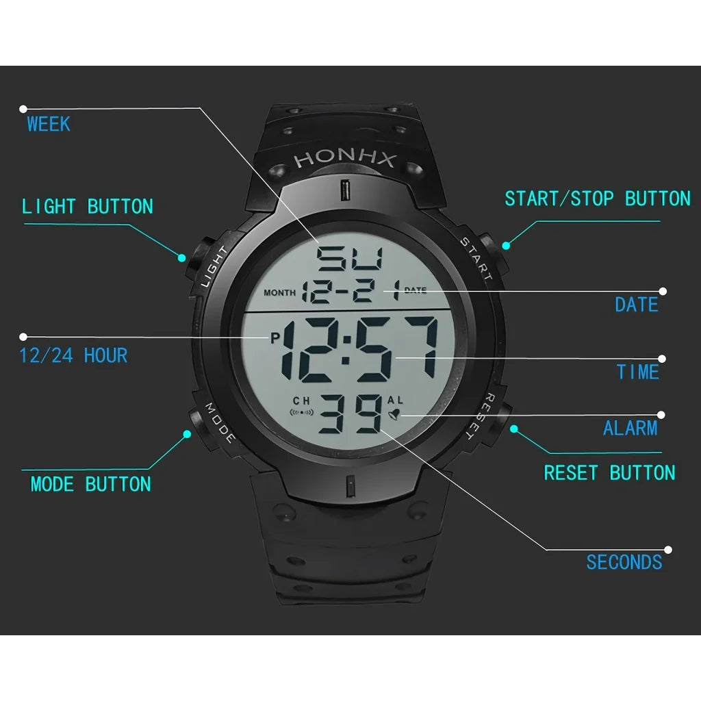 Kegllect Men Sports Digital Watch Waterproof Silicone LED Stopwatch Date Rubber Band Wrist Watches