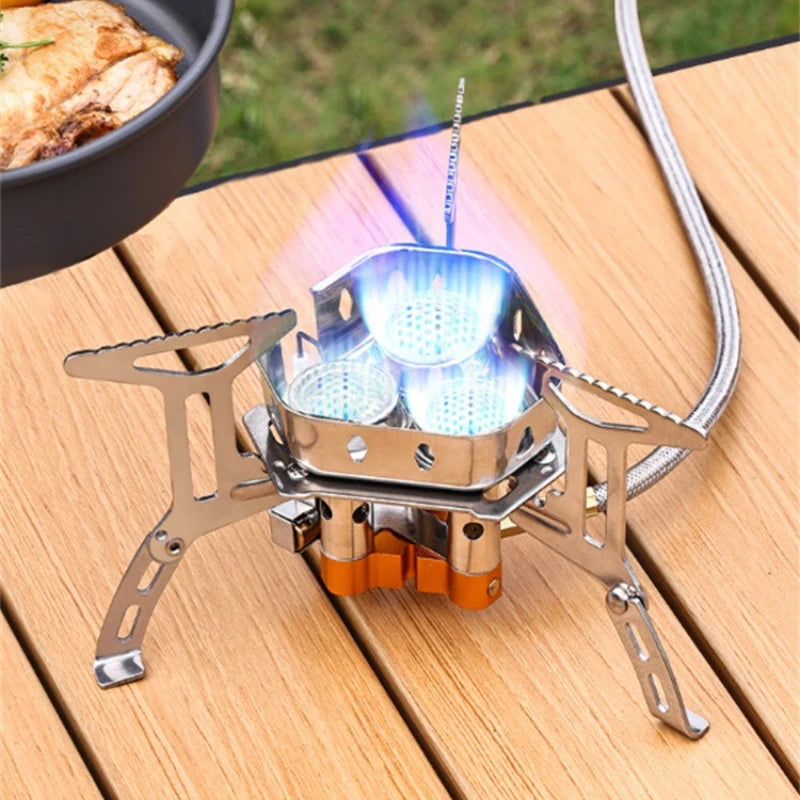 Outdoor three-head stove camping portable folding cassette stove mini gas camping windproof fierce fire stove