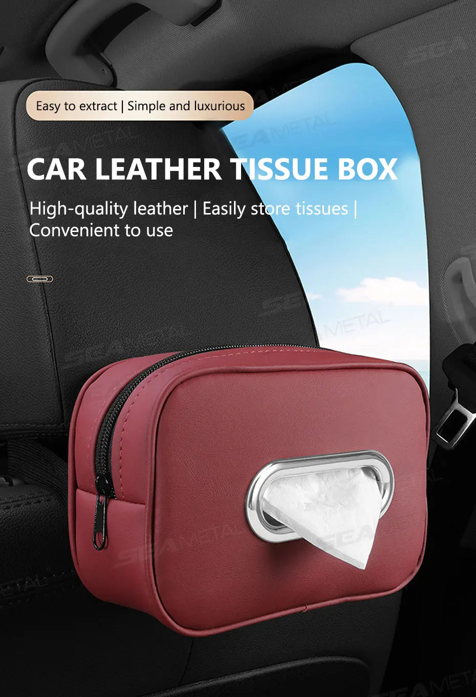 BLALION Car Tissue Box Holder Nappa Leather Car Center Console Armrest Napkin Box Sun Visor Backseat Tissue Case with Fix Strap