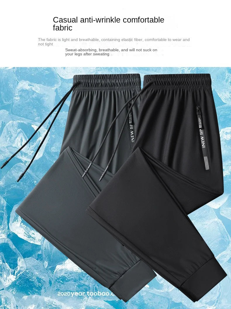 Summer Spring Men's Waist Drawstring Quick Dry High Stretch Solid Color Sports Training Outdoor Long Pants With Zipper Pockets