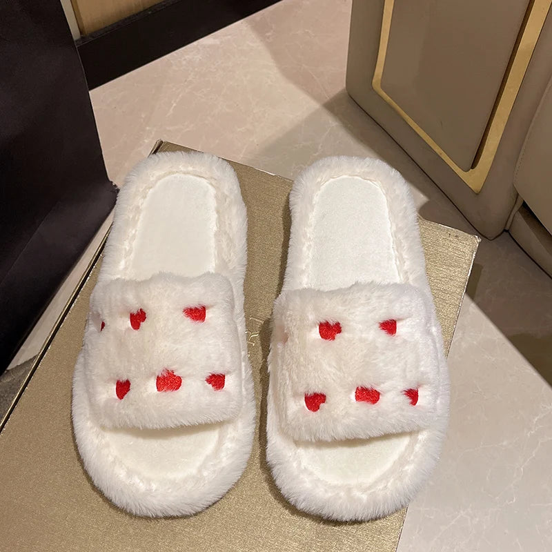 Fur Women Slippers Winter New Fashion Plush Shallow Mouth Indoor Outdoor Flip-flop Casual Bedroom Solid Color Slides Flat Shoes