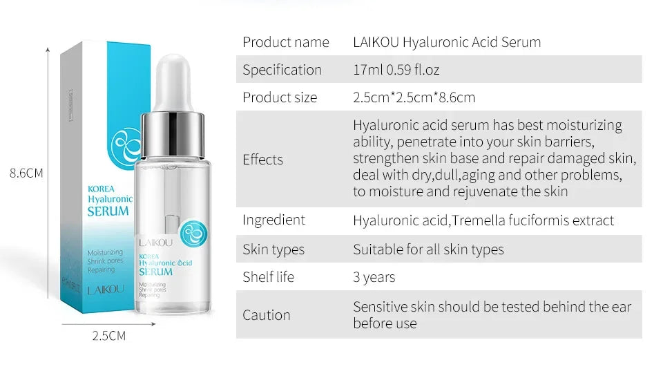 LAIKOU Hyaluronic Acid Face Serum Anti Aging Facial Lifting Collagen Essence Skin Care Whitening Serum 17ml