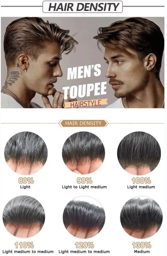 Toupee for Men Mono & NPU Human Hair Pieces Hair units Male Wavy Hair Replacement System Hair Prosthesis