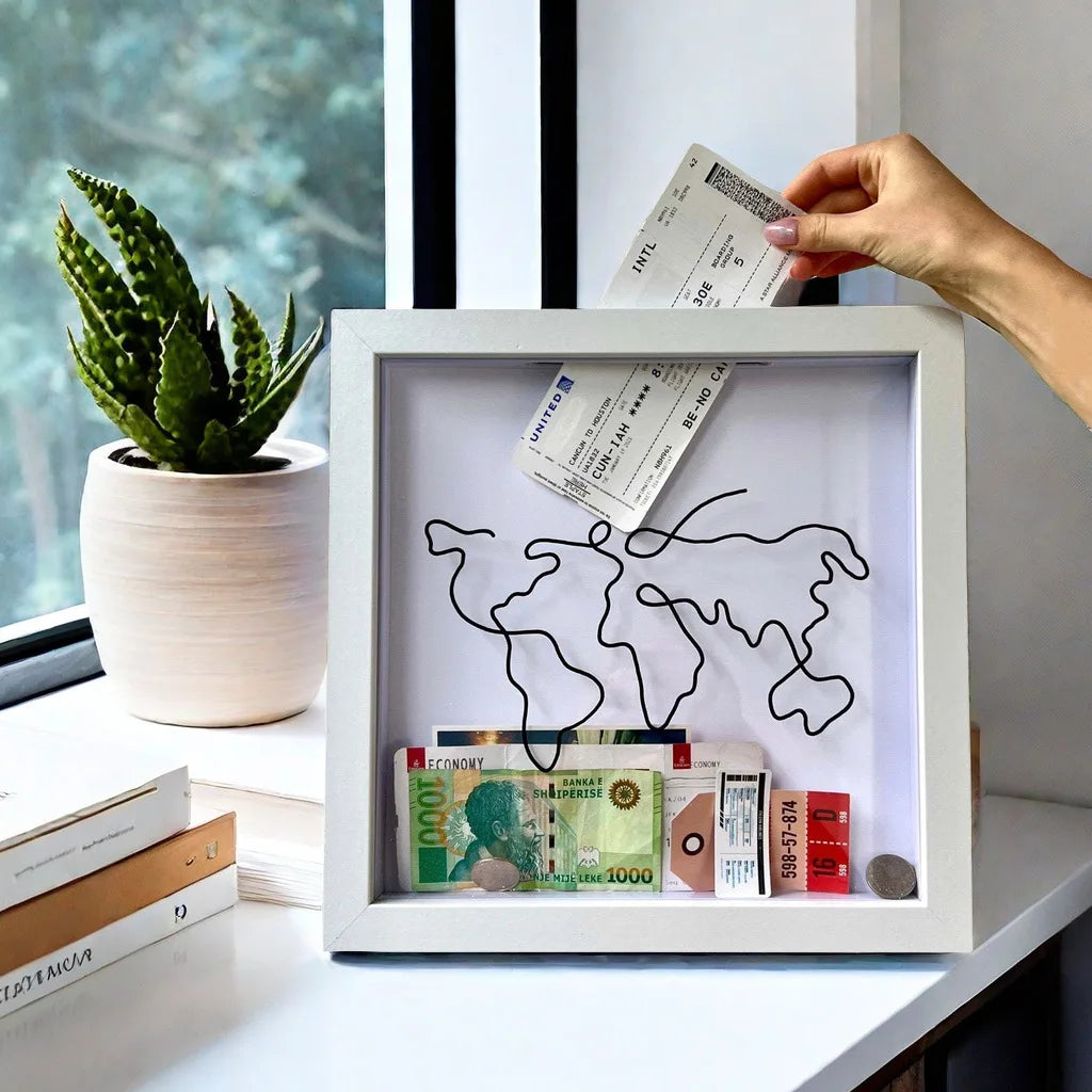 Adventure Archive Box Bank Money Box Piggy Wooden Coin Ticket Saving Jar Kids Shadow Clear Fund Storage Boxes Postcard Souvenir