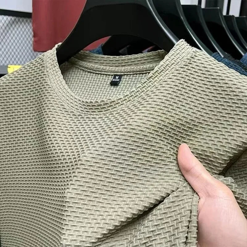 Ice silk quick drying men's T-shirt summer men's short sleeved mesh breathable sports half sleeved plus size running fitness clo