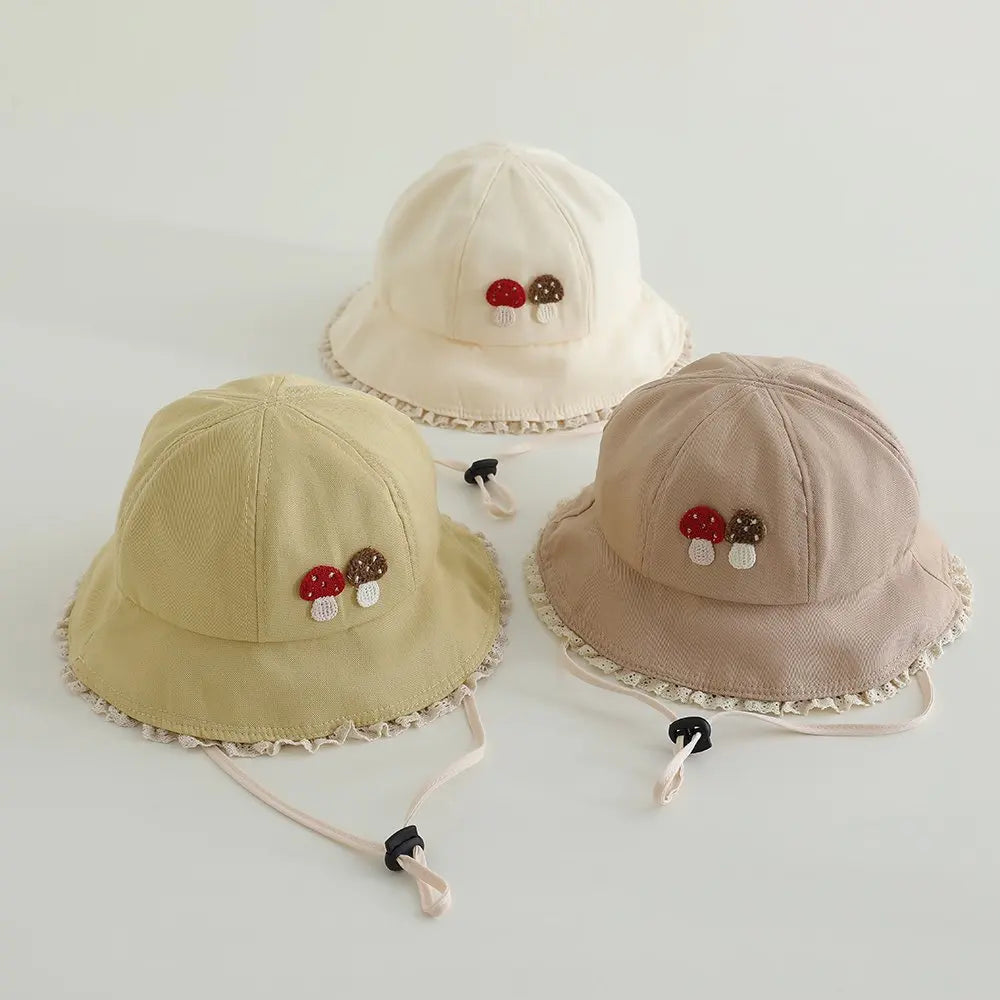 Panama Summer Small Mushroom Baby Bucket Hat for Girls Cotton Toddler Sun Cap Children Beach Sun Hat Kids UV Protection Cap