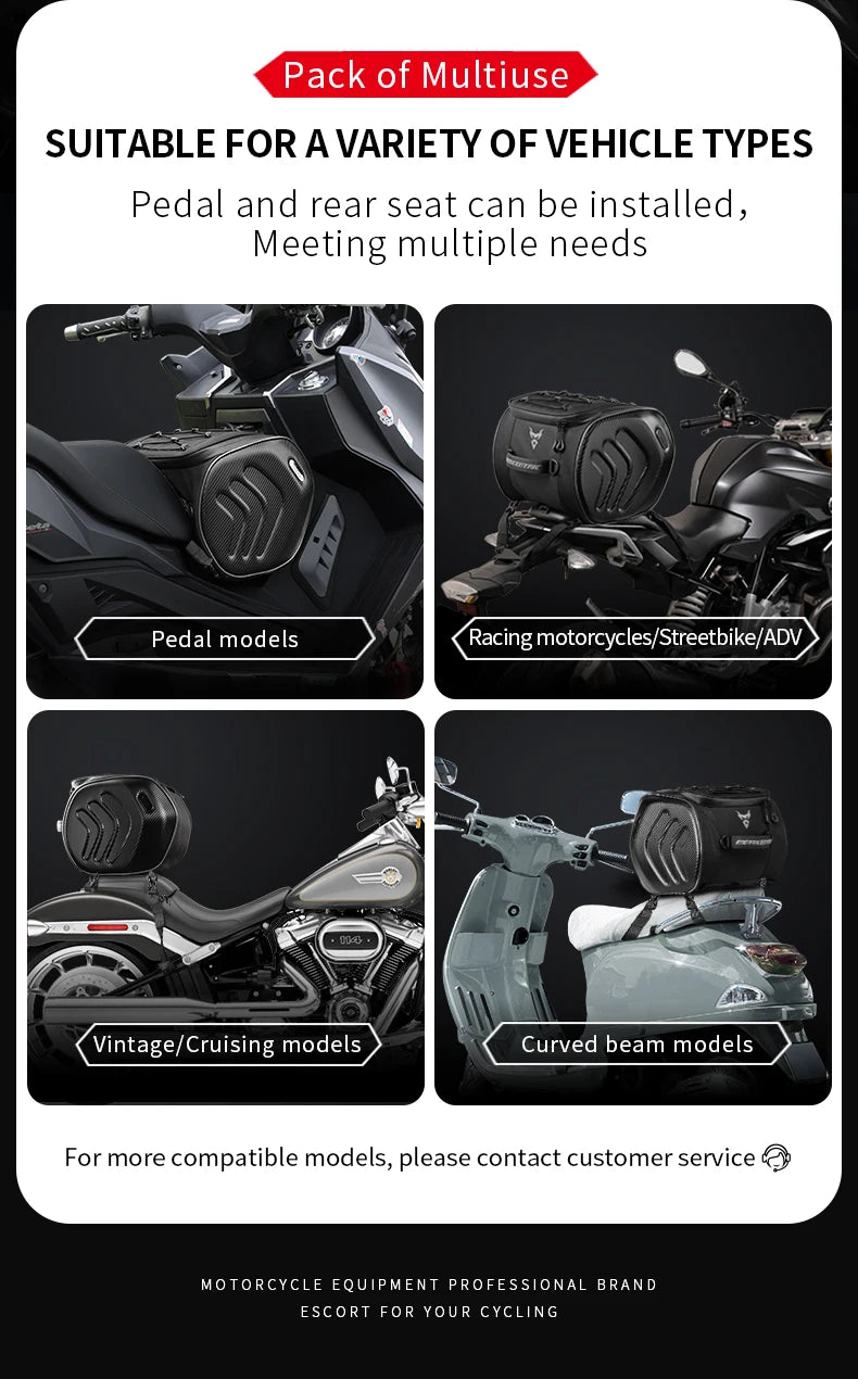 MOTOCENTRIC 20L Waterproof Motorcycle Back Seat Bags Reflective Design Motorbike Touring Tail Bag Moto Rear Seat Bags Saddlebags