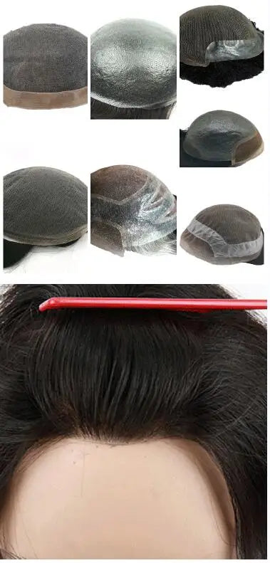 Toupee for Men Fine Mono Wavy Men Toupee Human Hair Replacement System Hair Prosthesis Natural Black Hair Units #1B