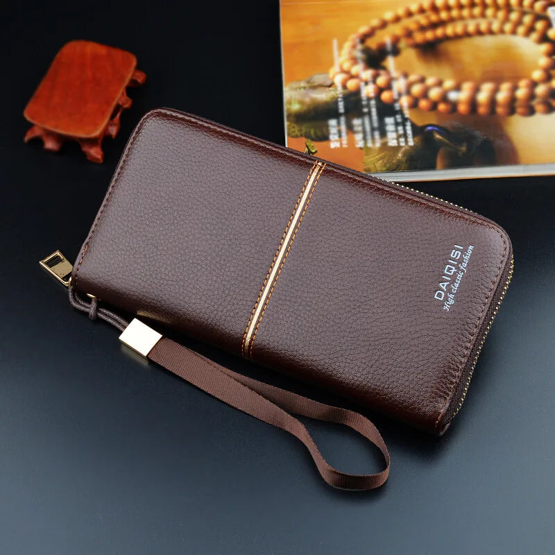 New Men's Wallet Long Zipper Handbag Men's Money Clip Business Casual Large Capacity Soft Leather Wallet Mobile Case