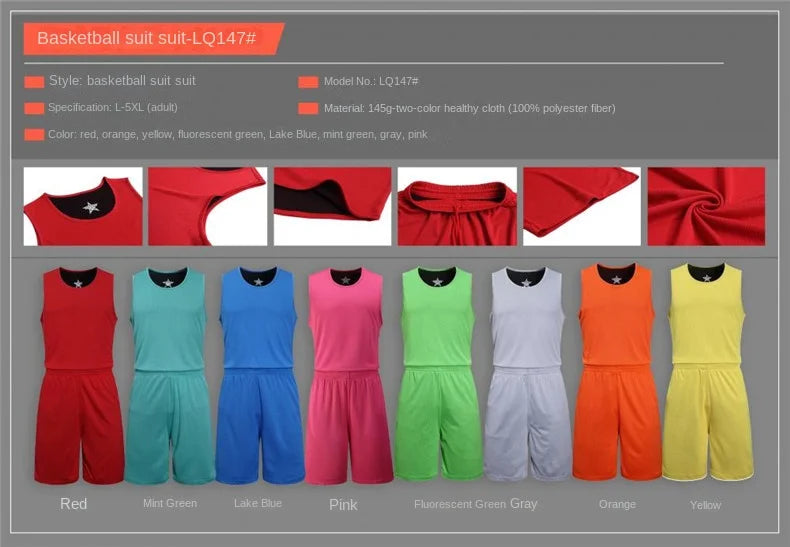 NASA GISS Double sided Basketball Suit Ice Silk Sports Set Men's Summer Quick Drying Men's Running and Fitness Sleeveless T-shir