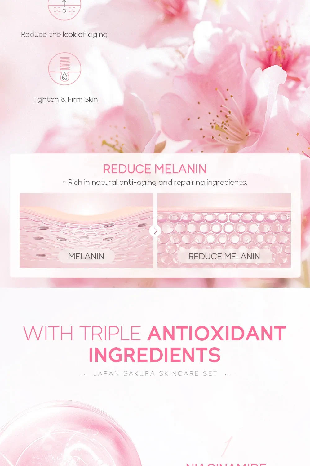 LAIKOU Sakura Kit Skin Care Sets Moisturizing and Reducing Fine Lines Cleansing Pore Product Korean Skincare Set 5-Piece