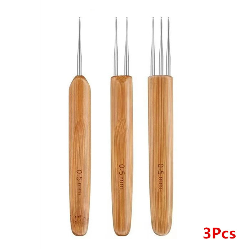 3 Pcs 0.5mm Dreadlock Crochet Hook Wood Crochet Needles Hair Dreadlocks Tool for Braid Craft