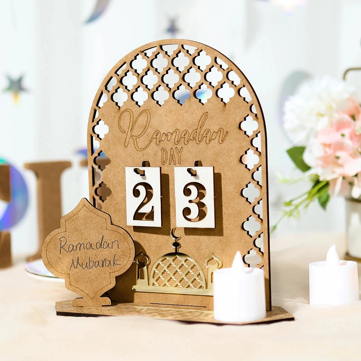 Ramadan Countdown Calendar Wooden Eid Mubarak Ornament Kareem Ramadan Decoration For Home Islamic Muslim Party Decor AL Adha