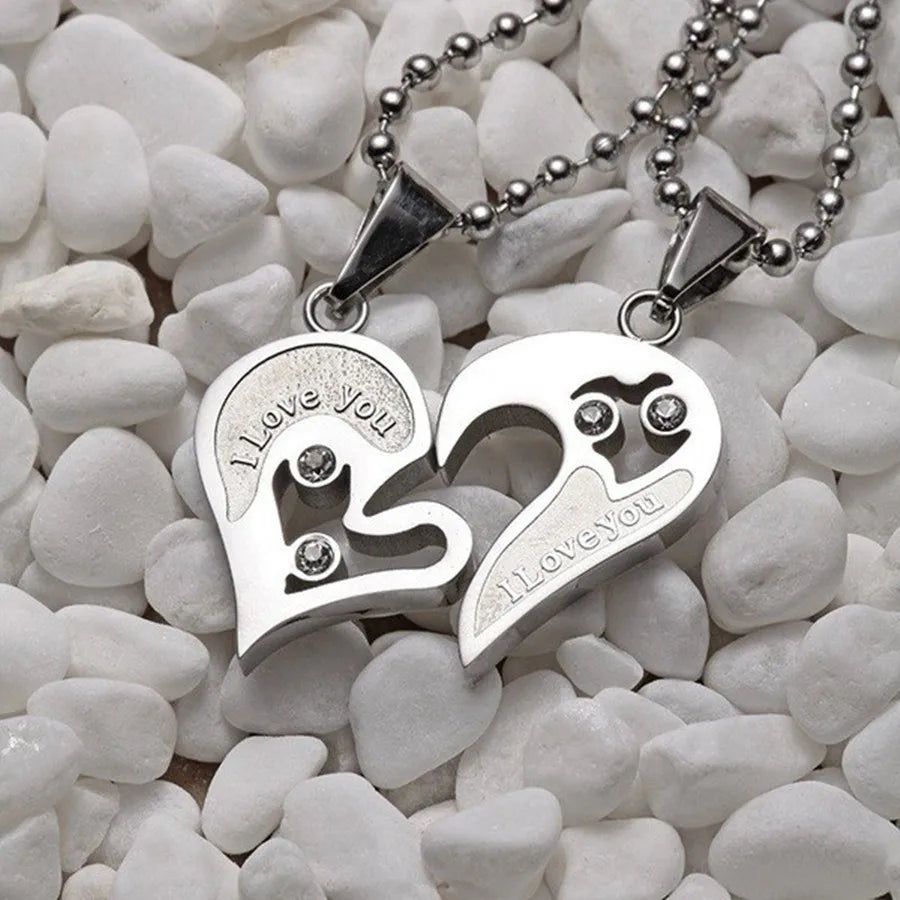 Kegllect 4PCSCouple Steel Strap Watch Heart Magnetic Necklace Set Round Dial Causal Quartz Watches for Man and Woman