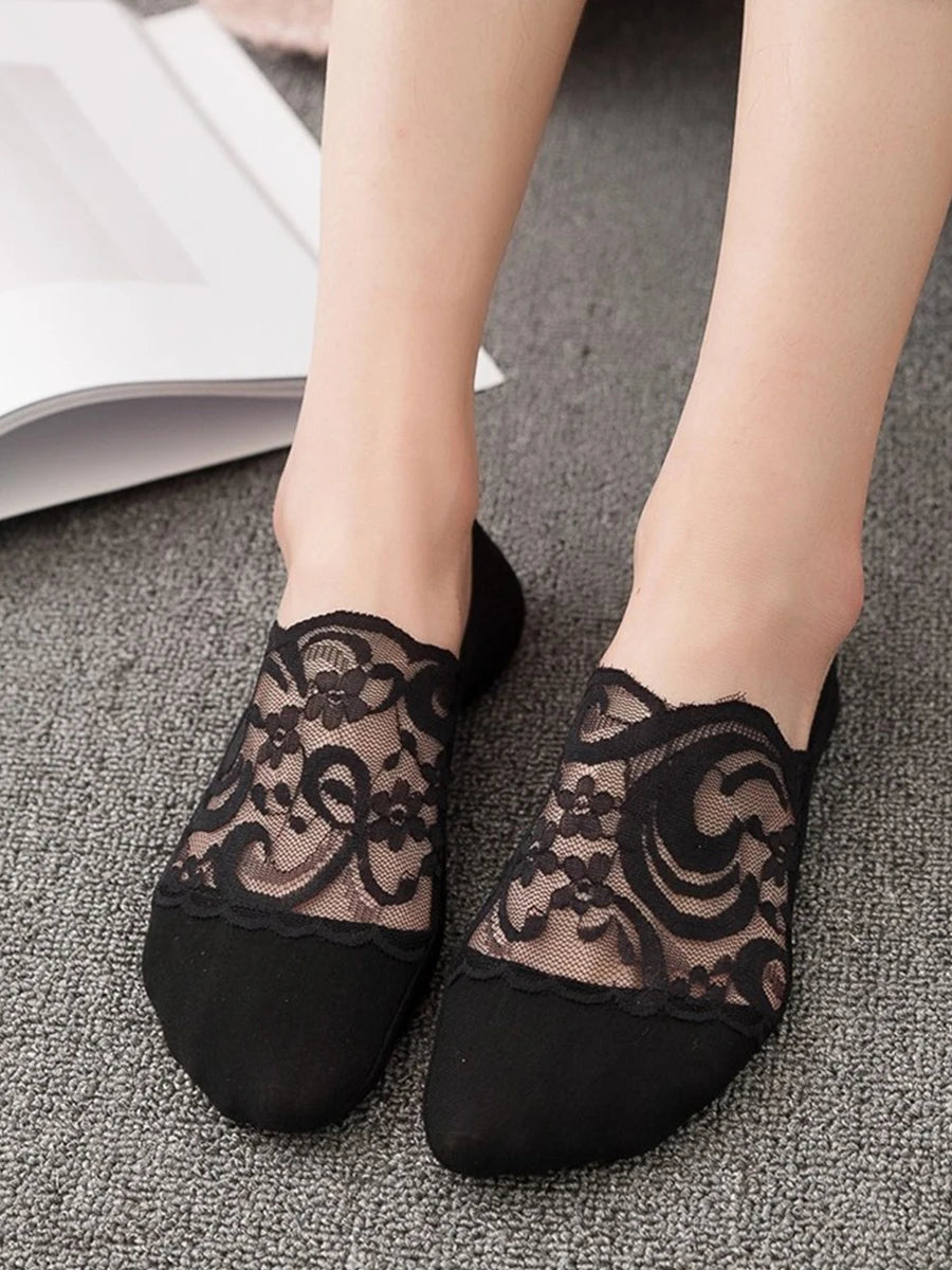 5 Pairs Fashion Women Socks Spring Summer Socks Style Lace Flower Casual Short Socks Thin Breathable Invisible Boat Socks